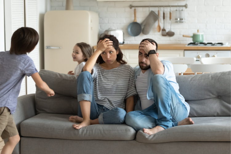 stressed family in house